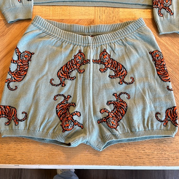 Tiger, knitted collar, sweater, and shorts, lounge set - Picture 2 of 4